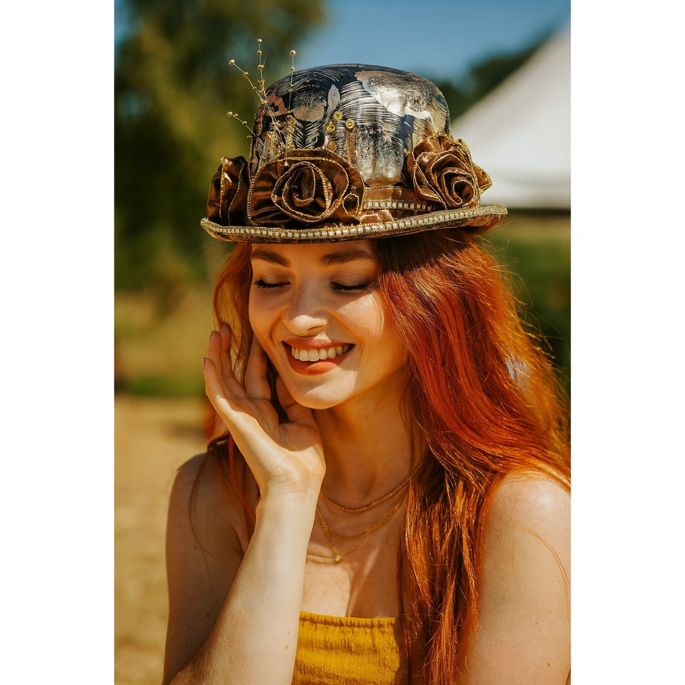 Statement‎ Hat Formal Occasion Decorative Roses Gold Accents